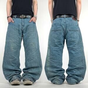 Vintage y2k grunge archive faded embroidered baggy wide leg cyber jeans